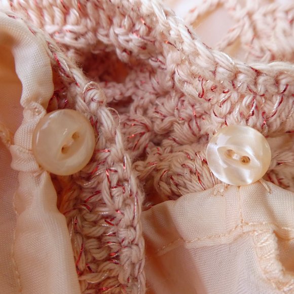 James Coviello Vintage Open Crochet Dress Peachy Pink Cotton Lurex Slip Y2K XL - Picture 7 of 7